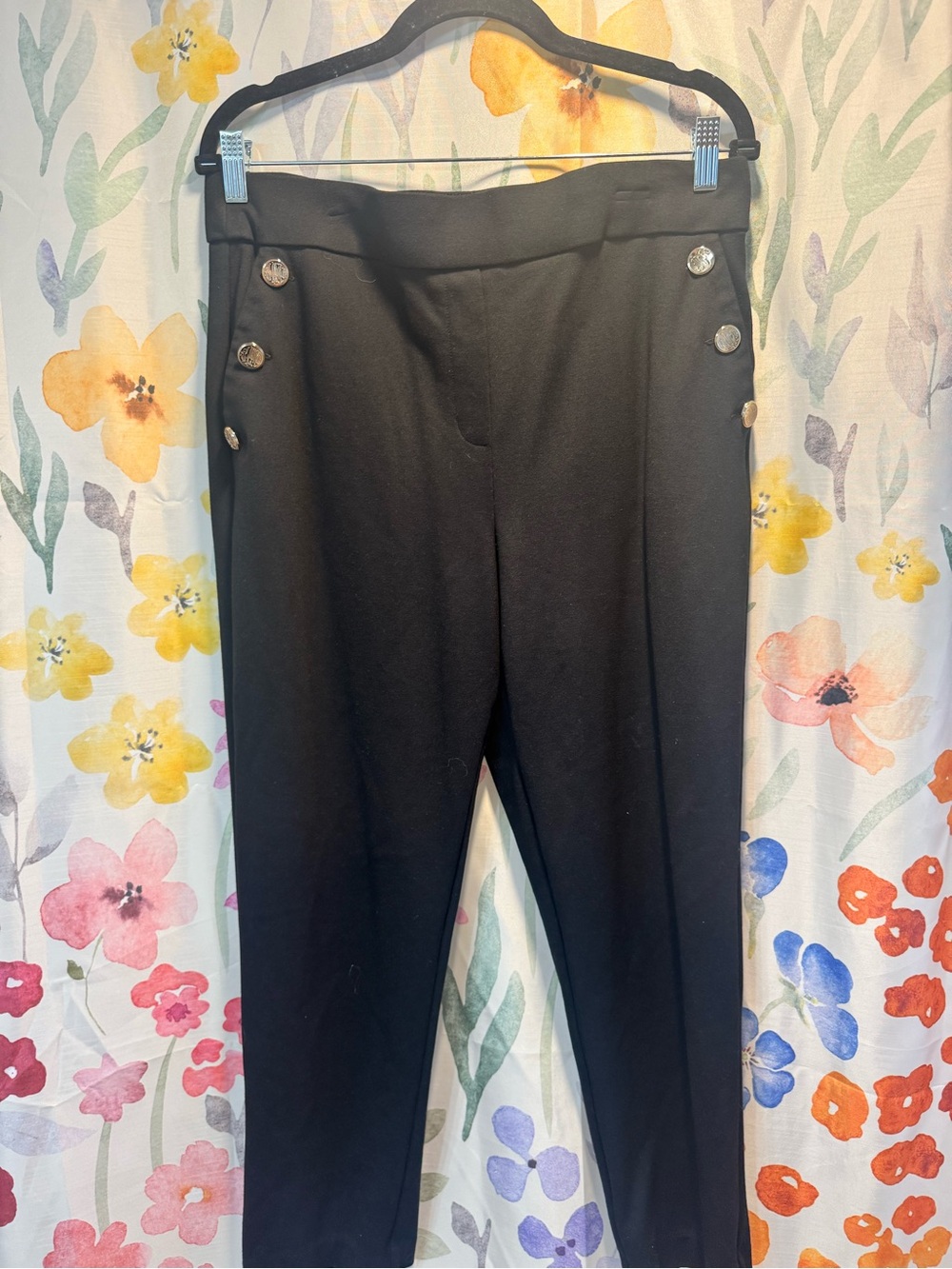 Jules & Leopold Black High-Waist Skinny Pants with Side Buttons